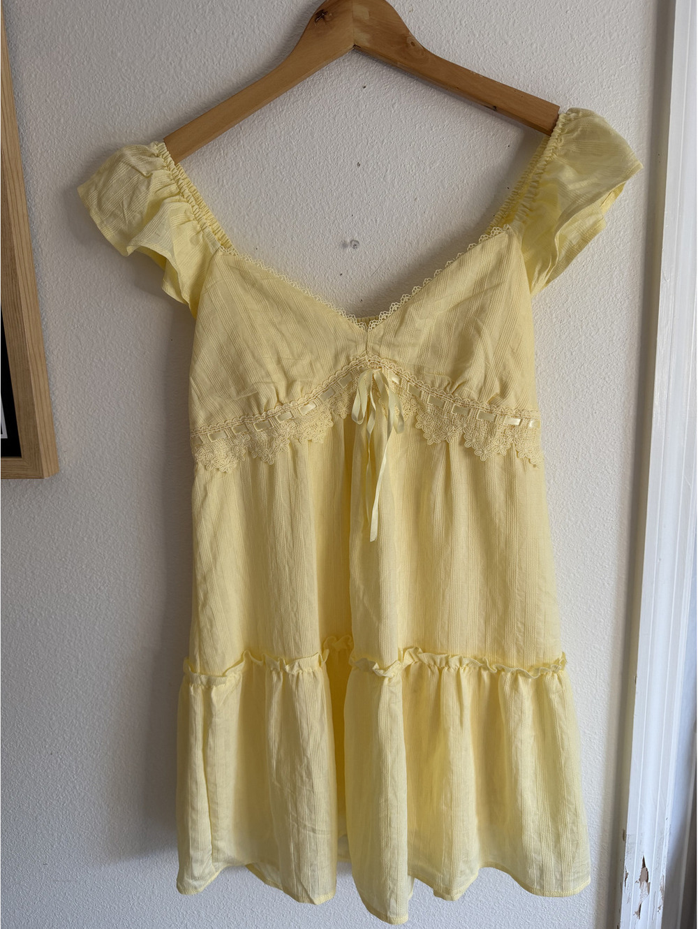 Rixxi Los Angeles Yellow Lace Babydoll Mini Dress / Tunic — Size Medium